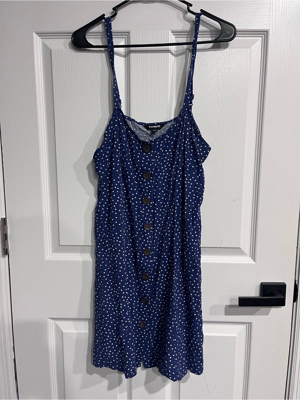 Express Navy Blue Polka Dot Button Front Sundress Women’s L
